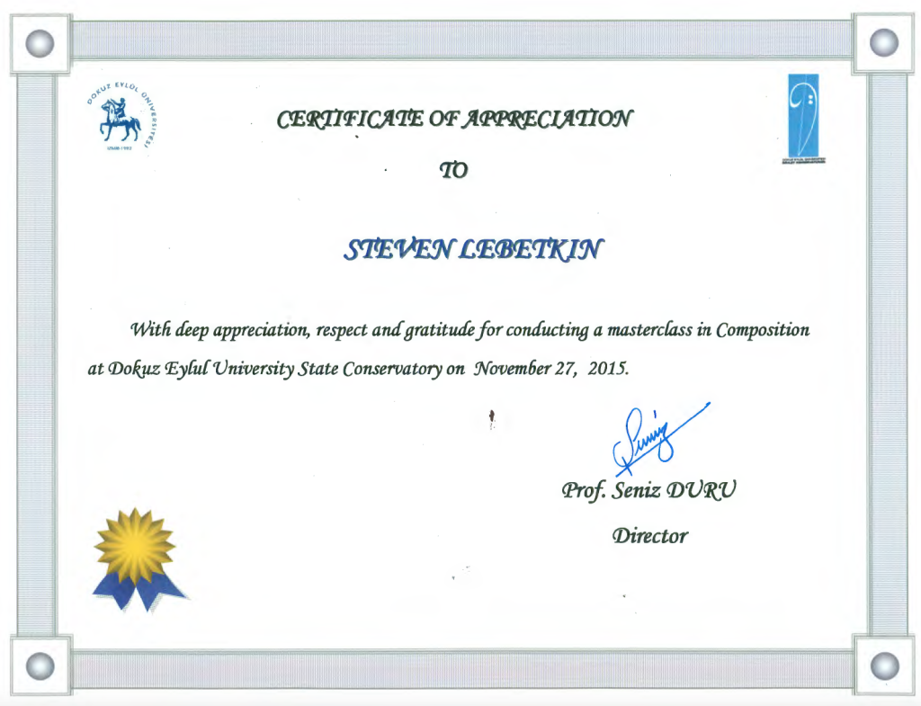 Certificate of Appreciation to Steven Lebetkin